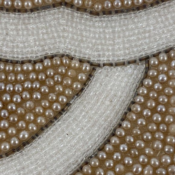 Vintage Handmade Women's Gold Plastic Pearls Beaded Zipper Closure Clutch Purse - Picture 4 of 5